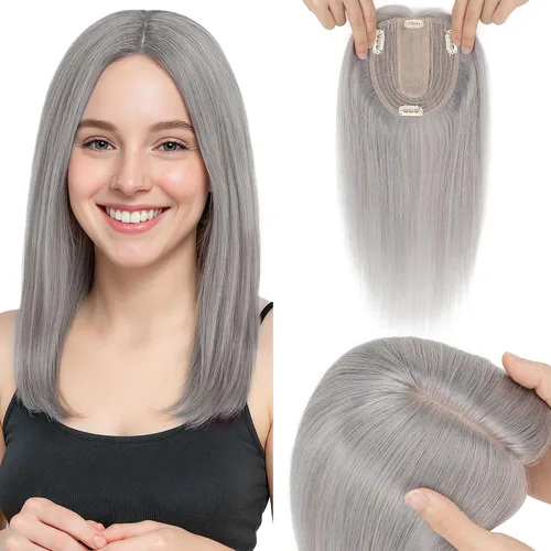 Miniatura 18 de SEGO Peluquín para mujeres, cabello humano real sin flequillo, 130% de densidad, base de seda de 10 * 12 cm, cabello Remy con clip, piezas
