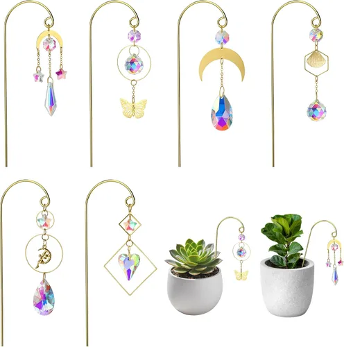 Miniatura 9 de HDCRYSTALGIFTS 4 atrapasoles de cristal de abejorro con enrejado pequeño para plantas en maceta, accesorios de enrejado para plantas