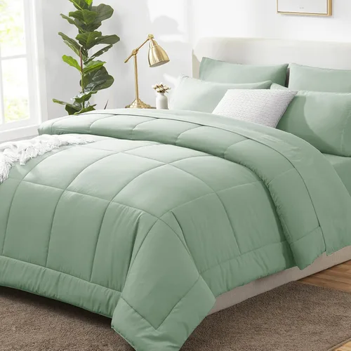 Miniatura 50 de CozyLux Juego de edredón tamaño King, color verde oliva, 7 piezas en una bolsa, edredón verde tamaño King, juegos de ropa de cama para todas