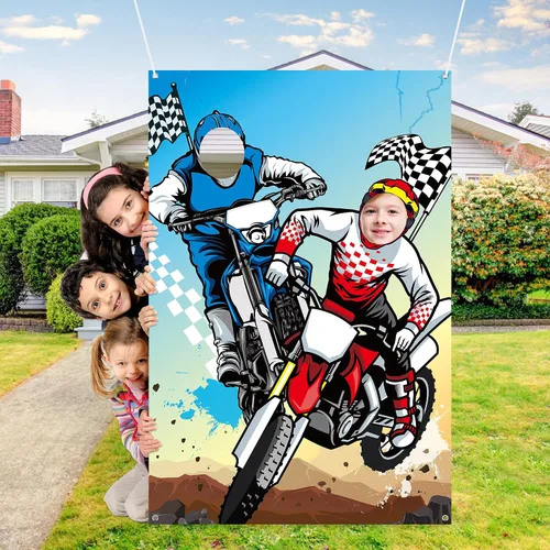 Miniatura 4 de PANTIDE Cartel de fondo para puerta de fotos de motocross, fondo grande de satén para fotografía de cara, decoración de motocross, decoración
