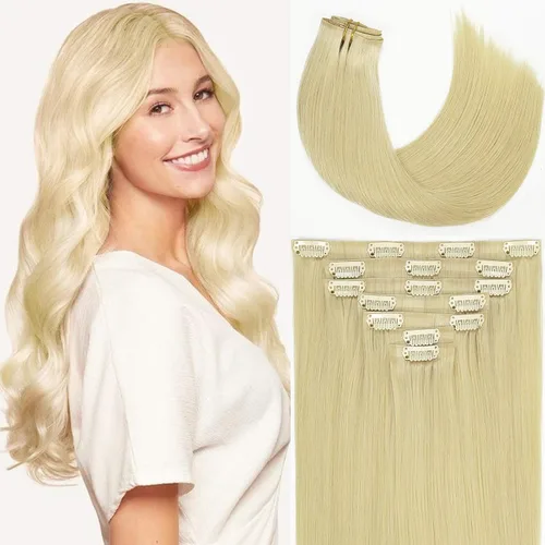 Miniatura 26 de Loxxy Extensiones de cabello humano con clip, sin costuras, 22 pulgadas, color marrón oscuro a castaño oscuro y marrón oscuro, 7 piezas