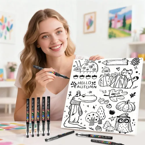 Miniatura 7 de Surcotto 12 marcadores de pintura acrílica negra, bolígrafos y marcadores de punta de pincel suave, bolígrafos de pintura acrílica para madera