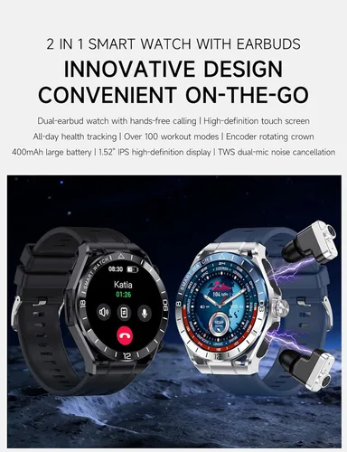 Miniatura 2 de Reloj inteligente con auriculares, llamadas Bluetooth puede responder y hacer llamadas, rastreador de fitness deportivo con paso, material metálico