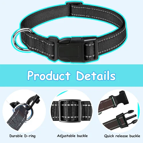 Miniatura 5 de Collares reflectantes de nailon para perros, con hebilla de liberación rápida, collares de nailon de seguridad ajustables para perros pequeños