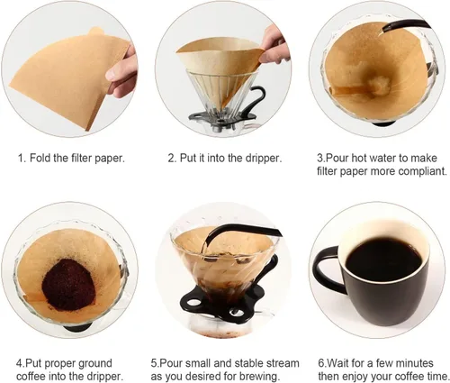Miniatura 3 de V60 Filtros de café, filtros de café en cono #2, filtro natural sin blanquear para verter sobre café compatible con gotero y cafetera V60, 1-4 tazas