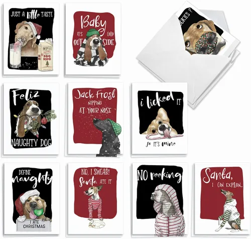 Miniatura 9 de The Best Card Company - 20 adorables tarjetas de felicitación navideñas (4 x 5.12 pulgadas) - Saludos de cachorros a granel, surtidos