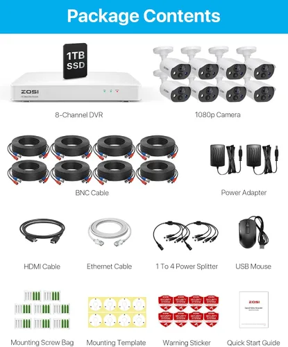 Miniatura 9 de ZOSI C303 - Sistema de cámara de seguridad para el hogar de 8 canales con audio, detección de personas y vehículos, visión nocturna, alarma de luz
