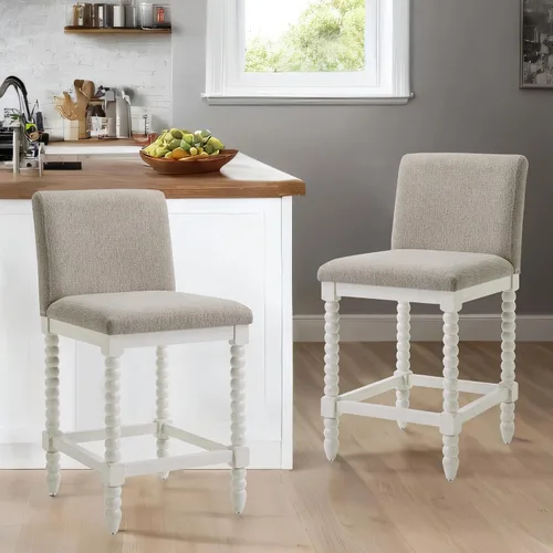 Miniatura 13 de DUHOME Taburete de mostrador de husillo con asiento acolchado de resorte, taburetes de bar de madera de granja de 26 pulgadas de altura