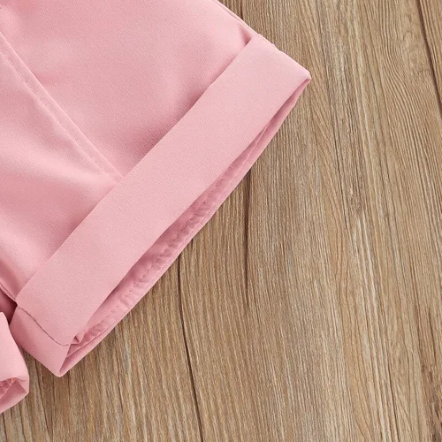 Miniatura 33 de Adobabirl Conjunto de ropa de verano para niña pequeña, sin mangas, acanalada, top halter y pantalones cortos, ropa de moda para niños con cinturón