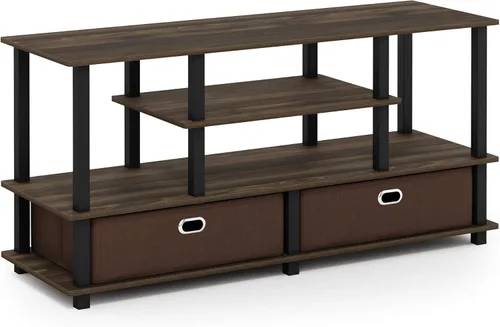 Miniatura 4 de Furinno JAYA - Soporte grande para televisores de hasta 50 pulgadas, nuez de nogal/negro/marrón oscuro de Columbia Nuez Columbia/Negro/Marrón Oscuro