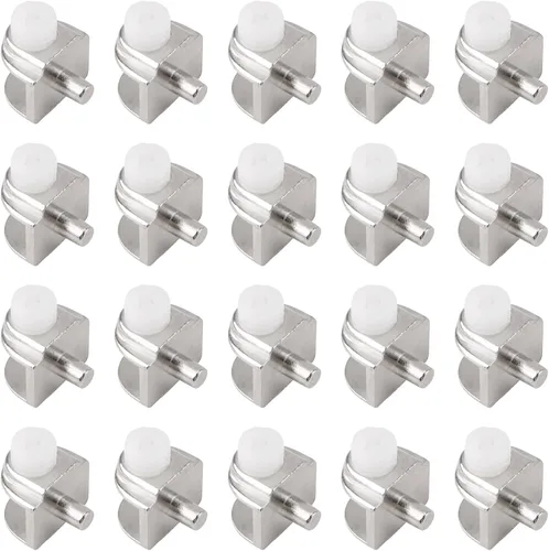 Miniatura 14 de Pinzas de soporte de vidrio para estante, 20 unidades, ajustables, sin marco, de aleación de zinc, acabado cepillado, con pasador, soportes