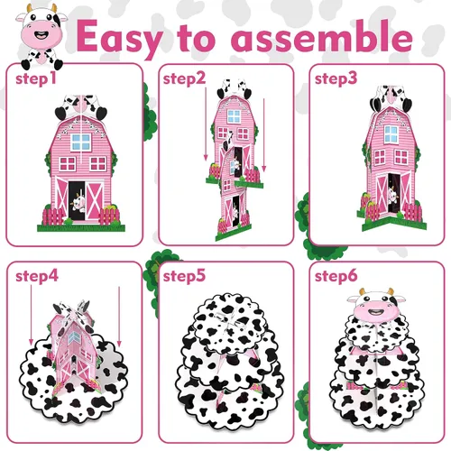 Miniatura 5 de Holy Cow I'm One Birthday Decor – Soporte de cartón con estampado de vaca de 3 niveles para fiesta de primer cumpleaños, soporte para cupcakes