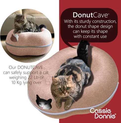 Miniatura 8 de Cama túnel para gatos de interior, mediana y grande, casa cueva en forma de donut de hasta 22 libras, espaciosa para 2 gatitos (marrón)