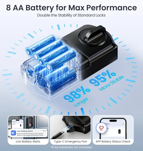 Miniatura 12 de Veise VE027 - Cerradura inteligente Wi-Fi integrada, cerradura de puerta delantera sin llave de huellas dactilares, control remoto y control de voz