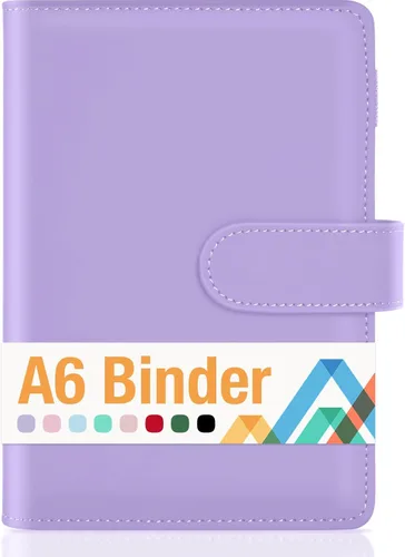 Sooez Carpeta para cuaderno A6, planificador de 6 anillos con diseño elegante, organizador personal de hojas sueltas con cierre de hebilla Lavanda