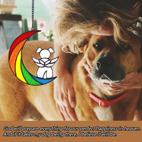 Miniatura 7 de Puente de arco iris de vidrieras para perros blancos, regalos conmemorativos para la pérdida de simpatía del perro, atrapasoles, regalos pensativos