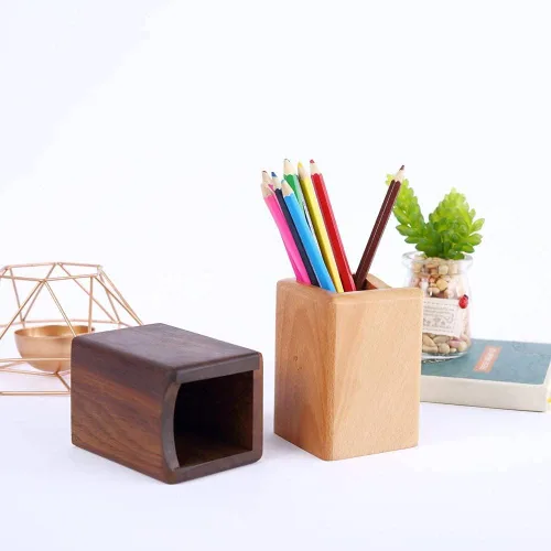 Miniatura 6 de Armiya Organizador de bolígrafos de madera para escritorio, oficina, organizador de madera natural, caja de almacenamiento, suministros