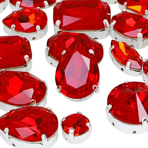 Miniatura 13 de DONGZHOU Diamantes de imitación para coser con ajuste de garra, Piedra Fantasía con agujero hueco, gemas plateadas con parte trasera plana