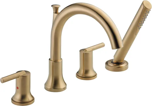 Delta Trinsic - Grifo de bañera romana con ducha de mano, grifo de bañera de oro cepillado, bronce champán T4759-CZ (válvula no incluida)
