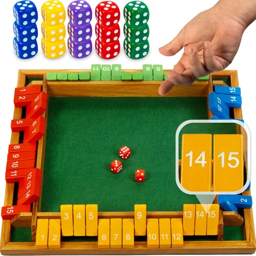 Miniatura 12 de Shut The Box Game Tablero de madera para 4 jugadores, juego de 14 pulgadas, 12 números para adultos y niños, ideal para noche