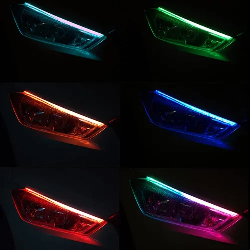 Miniatura 3 de Tira de luces para faros delanteros de automóvil, multicolor de 24 pulgadas, 12 V, luz diurna LED, RGB flexible, DRL, tiras LED, impermeables