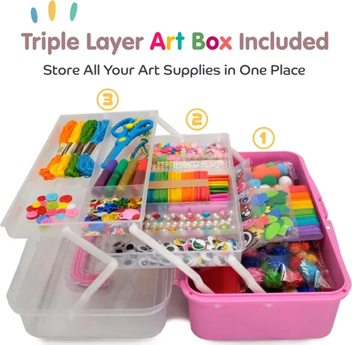 Miniatura 4 de Olly Kids Suministros de Arte y Manualidades para Niñas de 4 5 6 7 8 9 10 11 y 12 - Caja de Arte Portátil de 3 Capas con el Mejor Juego de Rosa