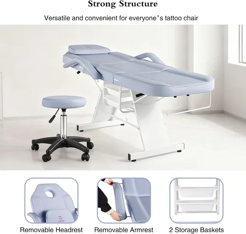 Miniatura 5 de Silla facial de masaje de 73 pulgadas, cama de masaje multiusos de 3 secciones, mesa de tatuaje profesional, equipo de spa para spa facial,