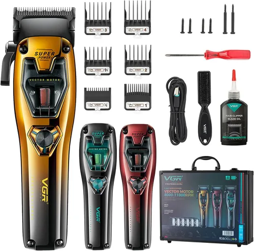 VGR 668 cortapelos para hombres profesionales, 11000 RPM motor vectorial cortapelos de peluquería inalámbrico de cerámica y DLC, kit de corte de