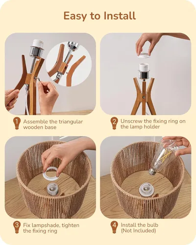 Miniatura 4 de EDISHINE Lámpara de mesa de ratán de 17.5 pulgadas, lámpara de noche de madera con pantalla tejida de cuerda de papel hecha a mano, lámpara