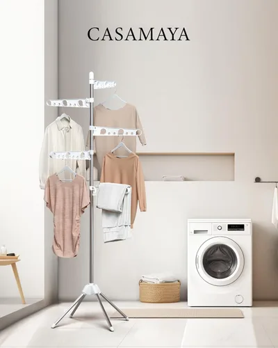 Miniatura 2 de CASAMAYA Tendedero plegable, tendedero trípode de 179.9 cm para 35 piezas de ropa, con barras ajustables en altura y giratorias, ahorro de espacio