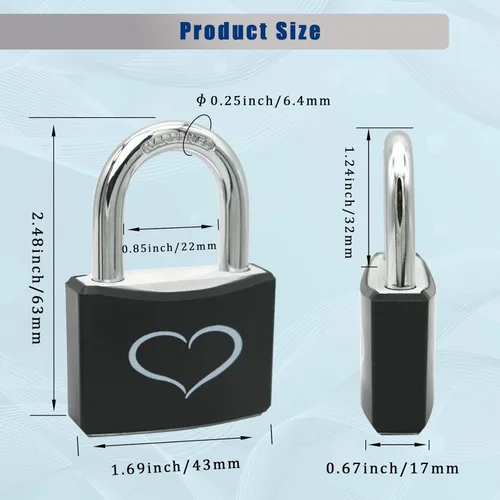 Miniatura 6 de Paquete de 2 candados con 3 llaves, cerradura de casillero con cuerpo de bloqueo de aluminio de 1-9/16 pulgadas (1.575 in) de ancho, candado