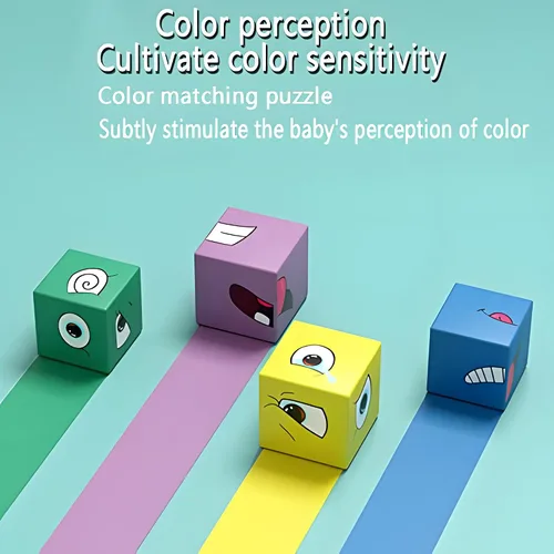 Miniatura 2 de Cubos de madera, IQ Puzzle, Building Cube Express Toy Faces, Magic Face Building Block Puzzle de madera Montessori Toy