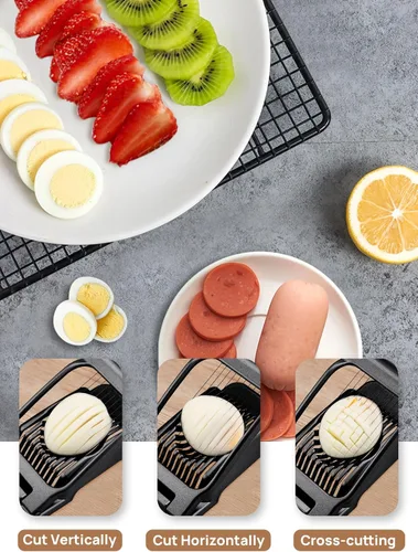 Miniatura 3 de BIBURY Cortador de Huevos, Cortador de Huevos para Huevos Duros, Cortador de Aluminio Resistente para Huevos, Setas, Fresas y Frutas Blandas, Negro