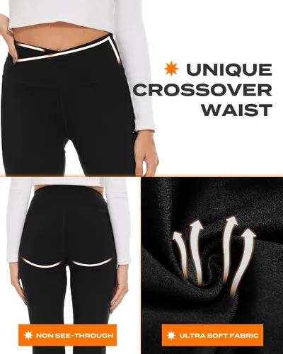 Miniatura 130 de TNNZEET Leggings acampanados negros para mujer, pantalones de yoga cruzados con bolsillos, corte de bota, leggings acampanados