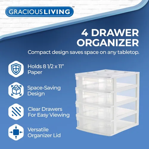 Miniatura 4 de Gracious Living Organizador de Cajones, Cajones de Almacenamiento de Escritorio de Plástico de 4 Niveles, Marco Blanco - Contenedores de Escritorio