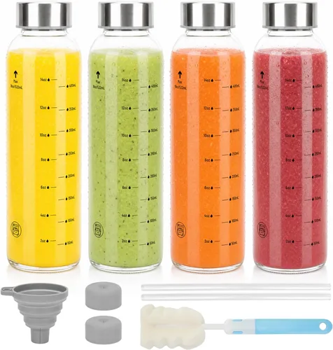 Miniatura 11 de Luxfuel Botellas de vidrio transparente con tapas de 18 onzas, botellas de agua de vidrio reutilizables con tapa de acero inoxidable para jugos