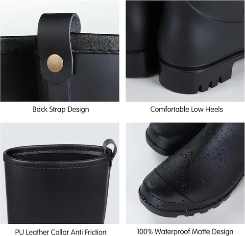 Miniatura 3 de Litfun Botas de lluvia de media pantorrilla para mujer, impermeables, ligeras, para jardín