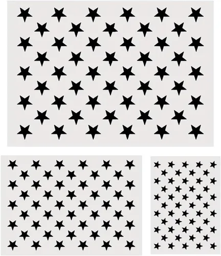 Koogel - Plantillas artísticas de plástico, 50 estrellas en 3 tamaños, para agenda, cuaderno, diario, álbumes de recortes, graffitis, tarjetas,