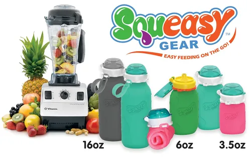 Miniatura 9 de Aqua 3.5 oz Squeasy Snacker - Bolsa de comida reutilizable de silicona a prueba de derrames - para alimentos blandos y líquidos - Agua, salsa