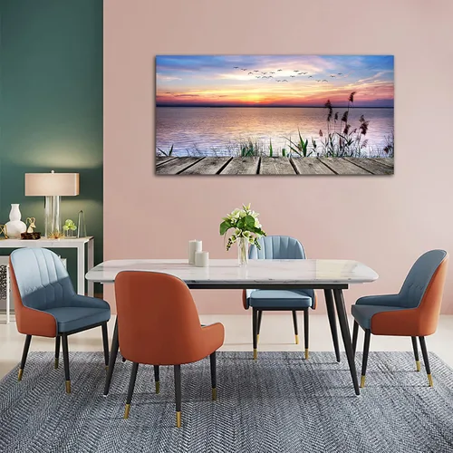 Miniatura 5 de Lienzo decorativo para pared, lago, muelle, puesta de sol, paisaje, pájaros voladores, playa, puesta de sol, paisaje, lienzo, obras de arte Sunset