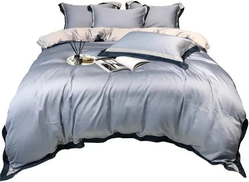 Home Textile Spring and Summer Style Lenzing Tencel Embroidery Four-Piece Solid Color Quilt Cover Silky Cool Bedding