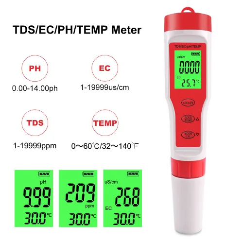 Miniatura 2 de Medidor de PH 4 en 1 Gomass 0.01 Probador de pH de alta precisión digital para agua TDS/EC/Temp/PH Pen