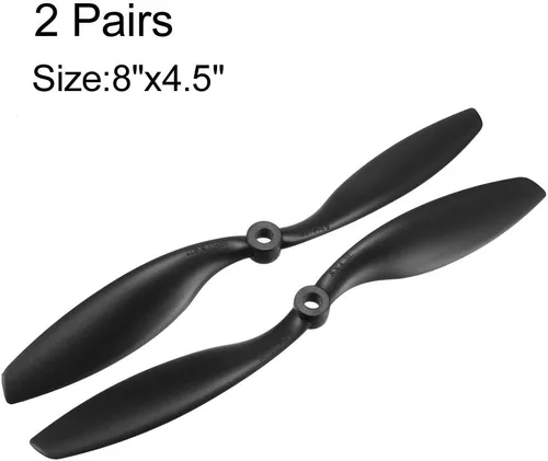 Miniatura 2 de uxcell RC Propellers CW CCW 8045 8x4.5 pulgadas 2 paletas de ala fija para juguete de avión, nailon negro, 2 pares con anillos adaptadores