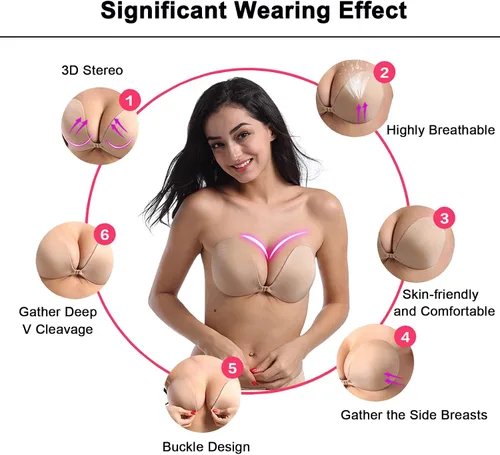 Miniatura 3 de Sujetador adhesivo, sujetador adhesivo de silicona con hebilla, sujetadores adhesivos para mujeres para levantar el pecho grande.
