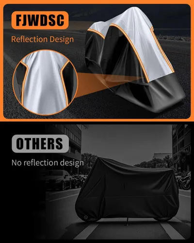 Miniatura 7 de Funda para motocicleta totalmente cerrada, impermeable, para almacenamiento en interiores y exteriores, resistente con tiras reflectantes, se adapta