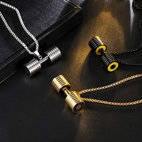 Miniatura 4 de Collar con colgante de barra para hombre, gimnasio, fitness, gimnasio, cadena con colgante para hombres y niños, incluye cadenas de 23.7 pulgadas