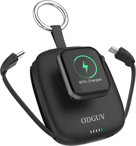 Miniatura 10 de Cargador portátil pequeño de 5000 mAh, cargador inalámbrico iWatch mini banco de energía con cable integrado, cargador de llavero de viaje