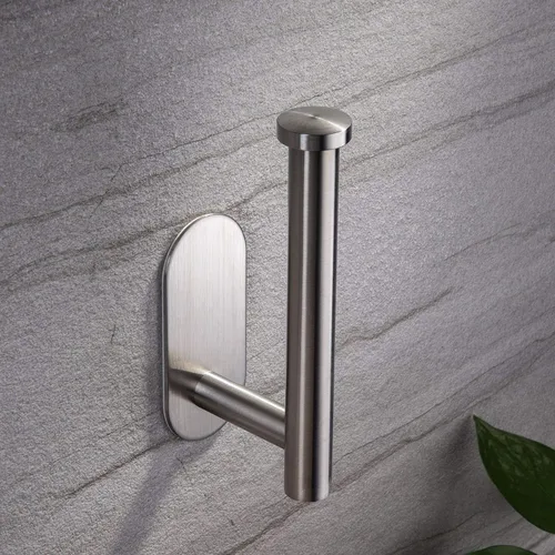 Miniatura 4 de YIGII Soporte de papel higiénico autoadhesivo – Portarrollos de papel higiénico adhesivo sin taladrar para baño, acero inoxidable cepillado Plata