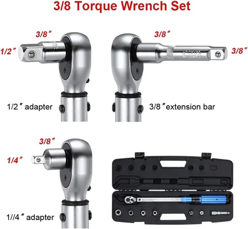 Miniatura 5 de BULLTOOLS Juego de llaves dinamométricas de clic de doble dirección de 3/8 pulgadas, llave dinamométrica de alta precisión de 90 dientes con hebilla
