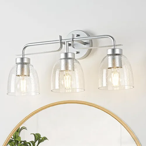 Miniatura 21 de Luces de tocador modernas de mediados de siglo de 16 pulgadas, lámpara dorada de 2 luces con pantallas de campana blancas esmeriladas, aplique